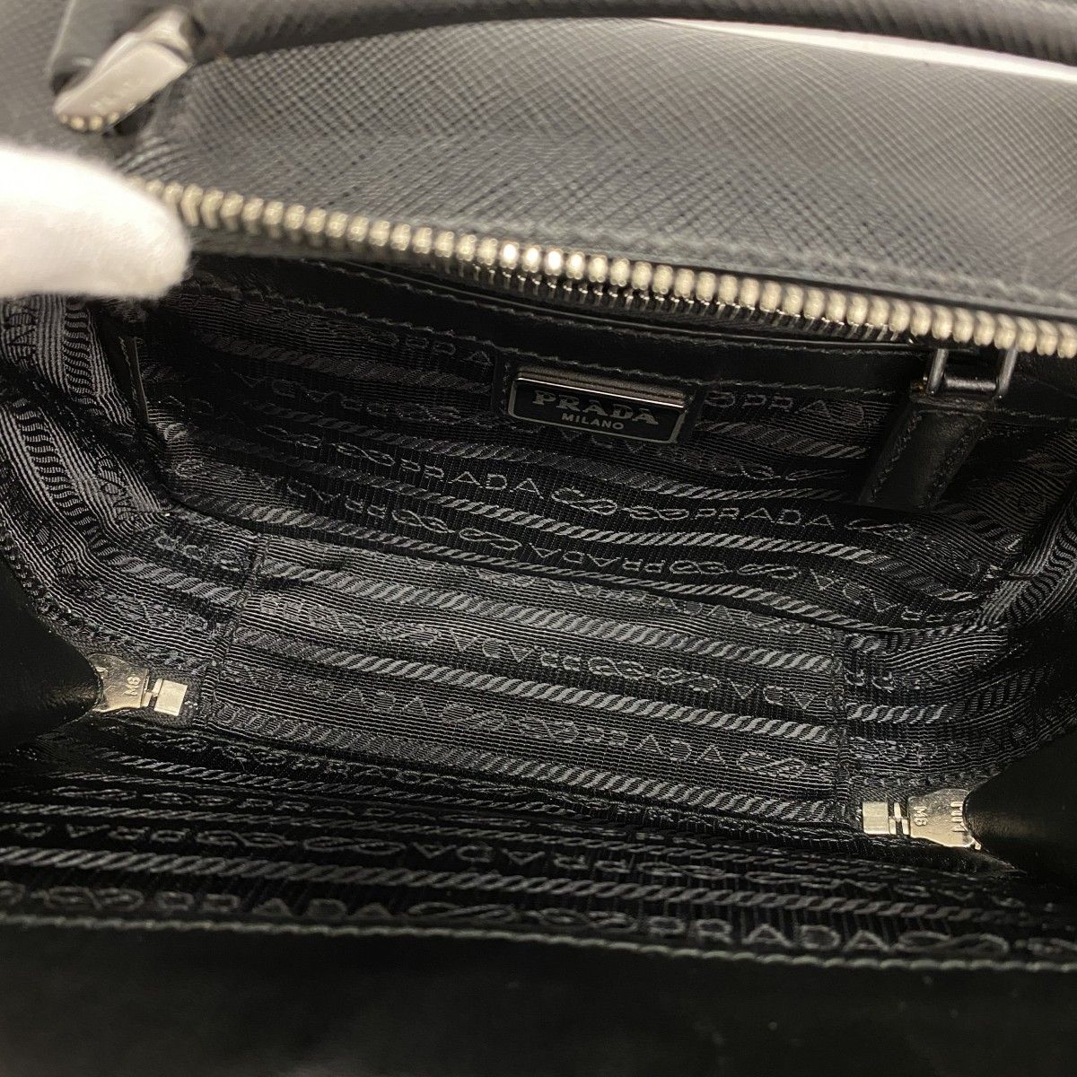 Prada Handbag Saffiano Leather Black Silver 2-Way Bag — view 4