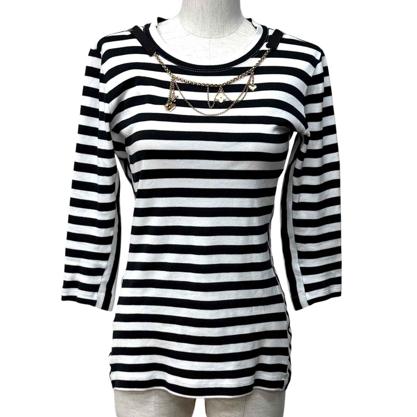 Louis Vuitton Cotton 100% Border Chain Decor Crew Neck 3/4 Sleeve Top White