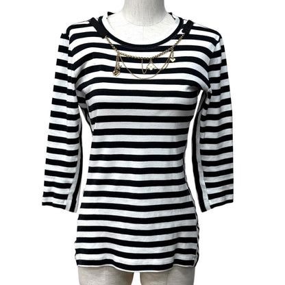 Louis Vuitton Cotton 100% Border Chain Decor Crew Neck 3/4 Sleeve Top White