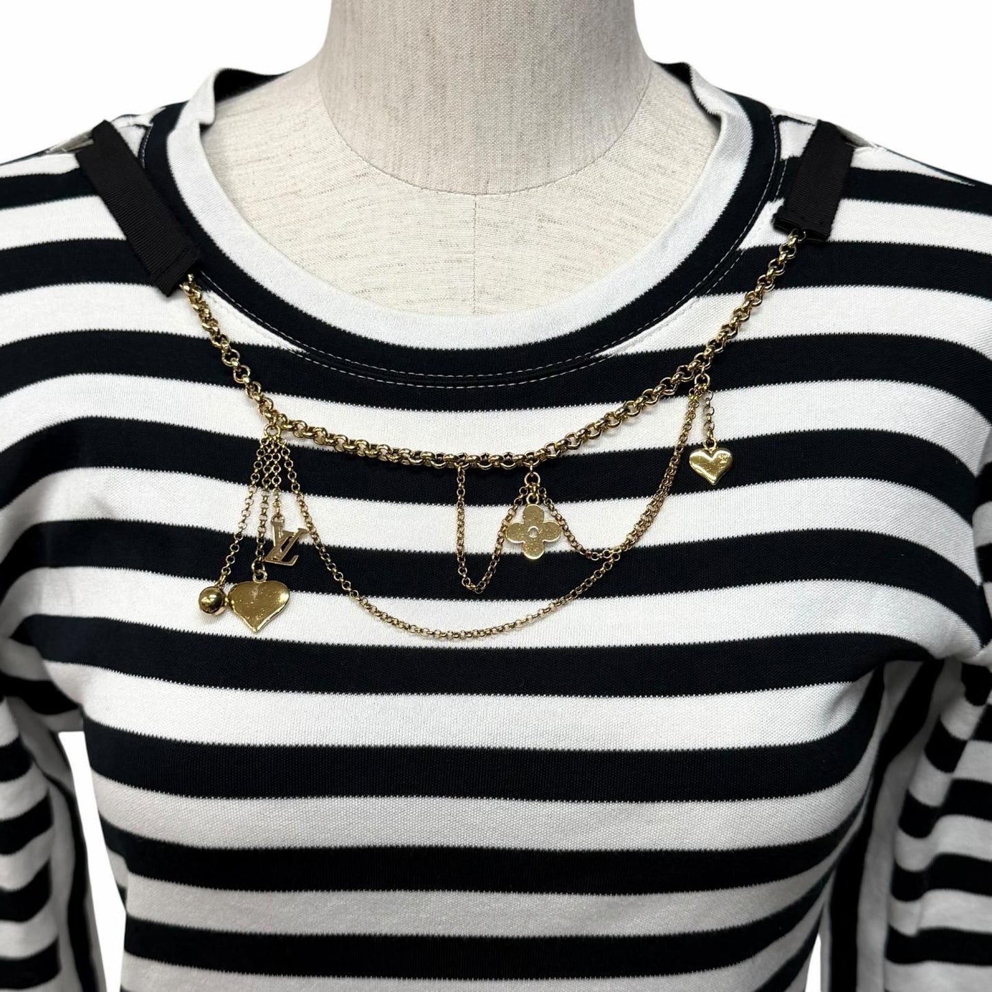 Louis Vuitton Cotton 100% Border Chain Decor Crew Neck 3/4 Sleeve Top White — view 4
