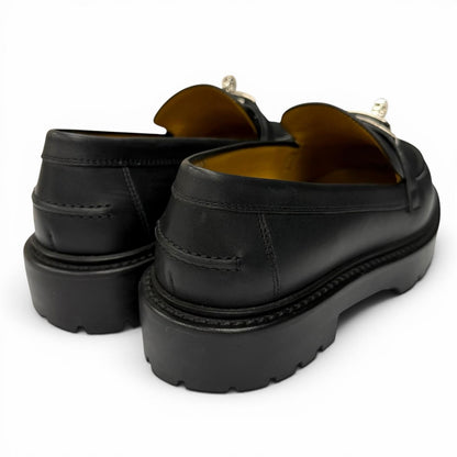 Hermes Moccasins Icon Silver Kelly Leather Loafers Black — view 2