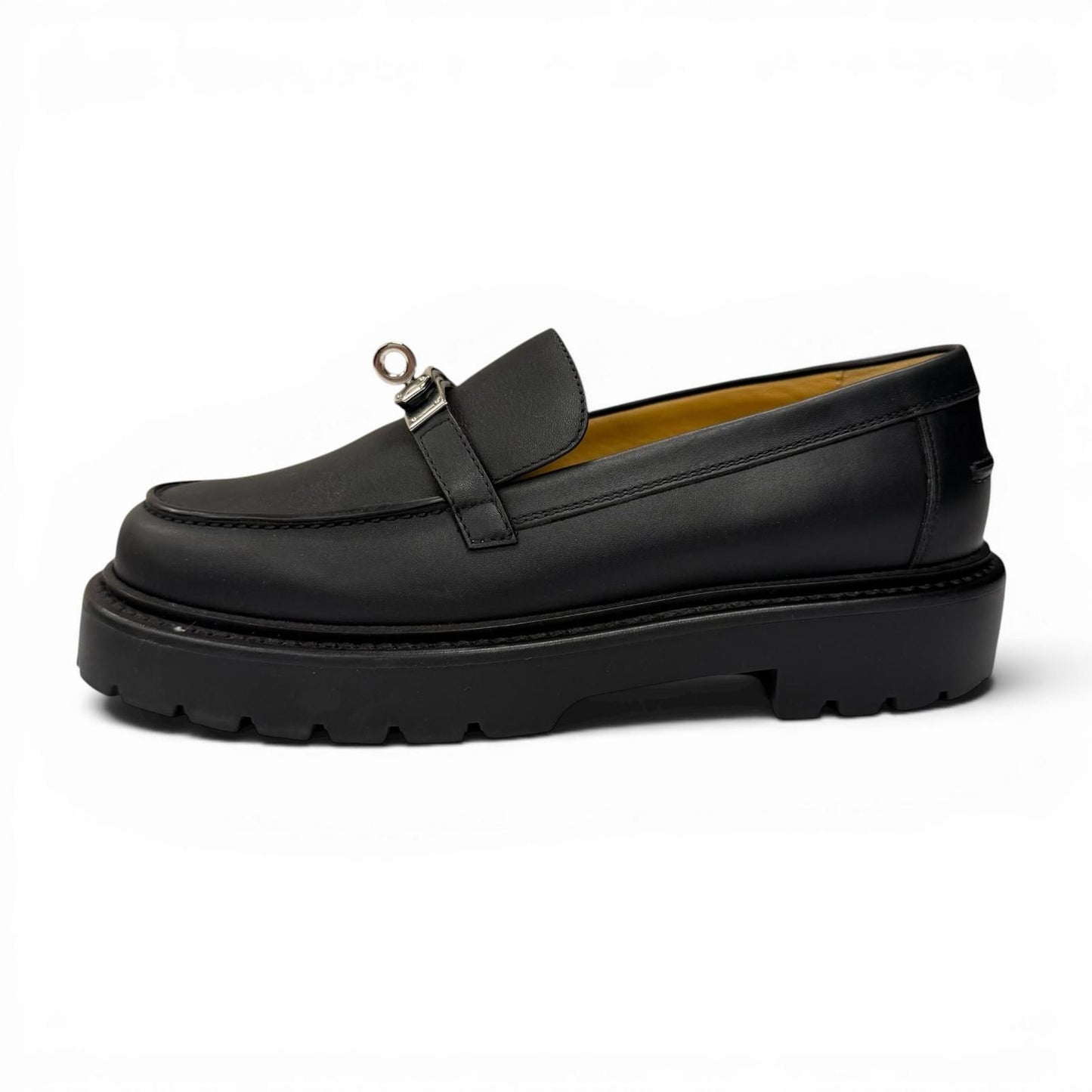 Hermes Moccasins Icon Silver Kelly Leather Loafers Black — view 4
