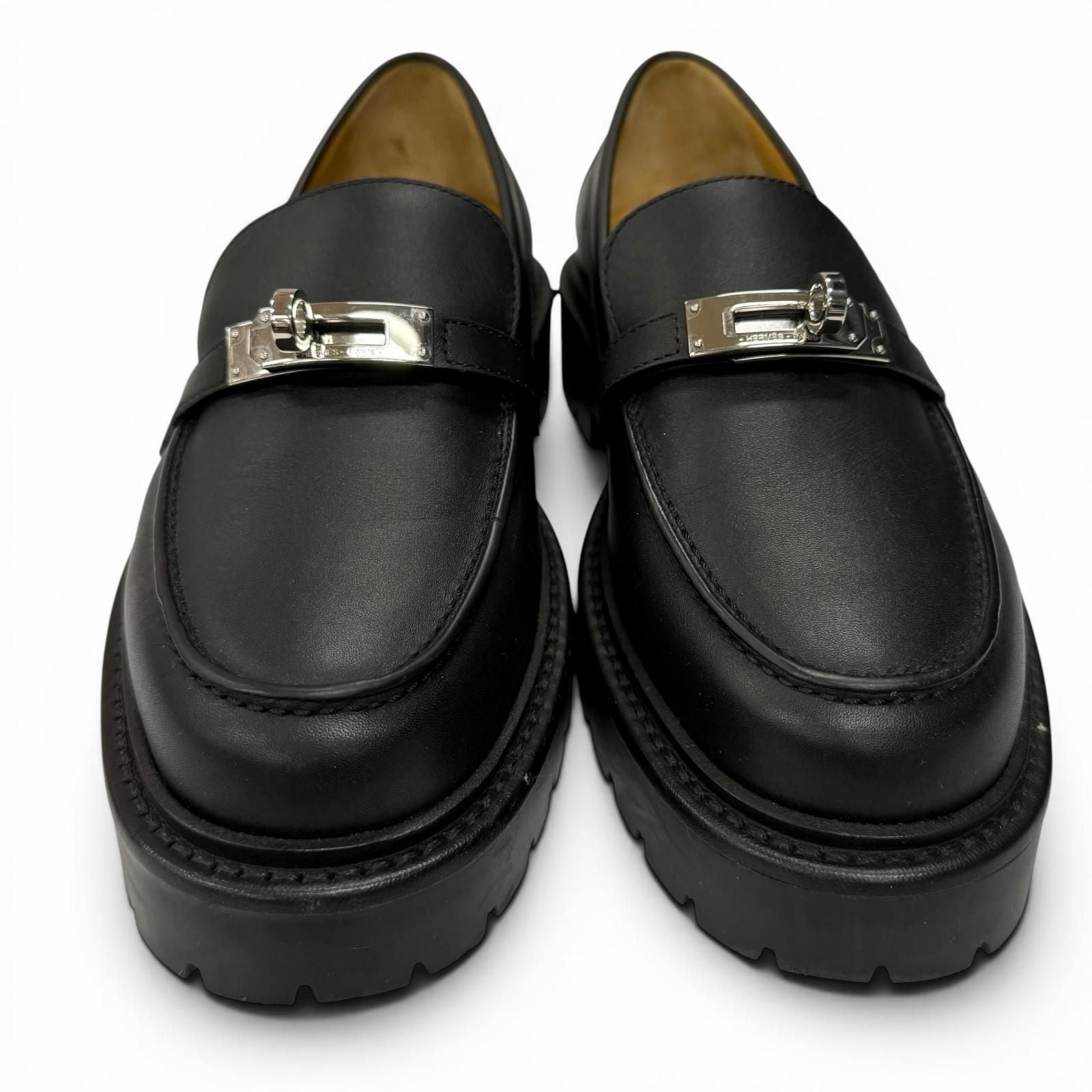 Hermes Moccasins Icon Silver Kelly Leather Loafers Black — view 3