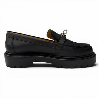 Hermes Moccasins Icon Silver Kelly Leather Loafers Black — view 5
