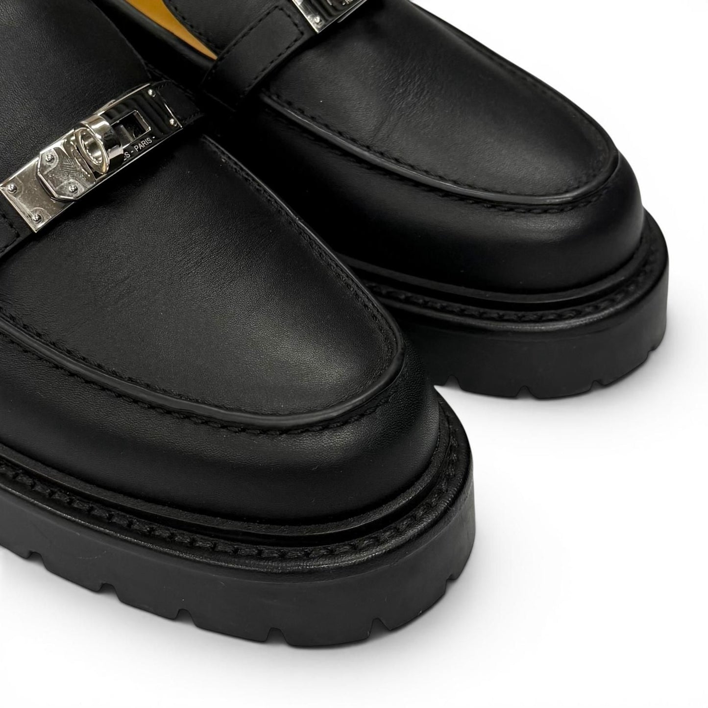 Hermes Moccasins Icon Silver Kelly Leather Loafers Black — view 7