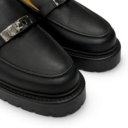 Hermes Moccasins Icon Silver Kelly Leather Loafers Black — view 7