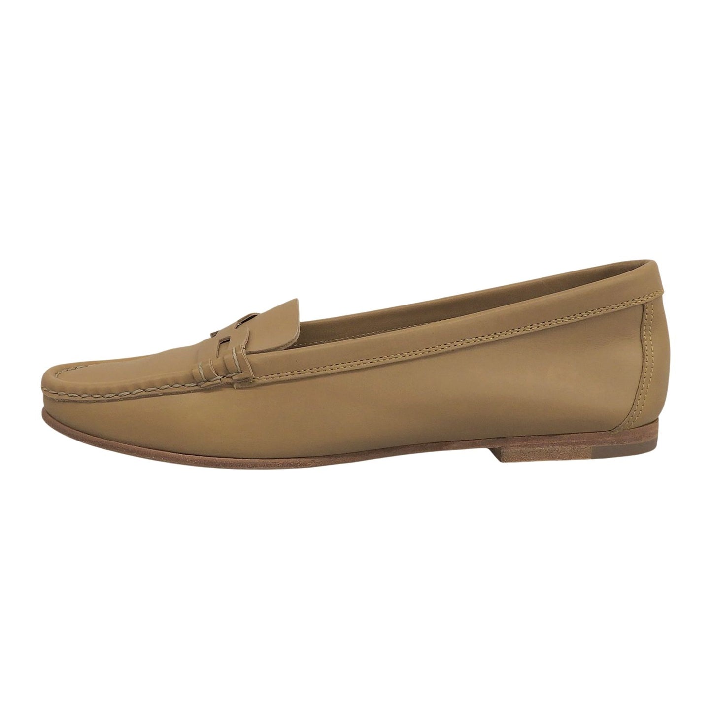 Hermes Logo Leather Loafers Moccasin Flat Shoes Beige — view 3