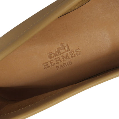 Hermes Logo Leather Loafers Moccasin Flat Shoes Beige — view 8