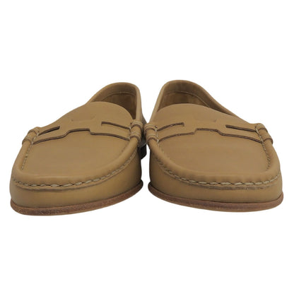 Hermes Logo Leather Loafers Moccasin Flat Shoes Beige — view 4