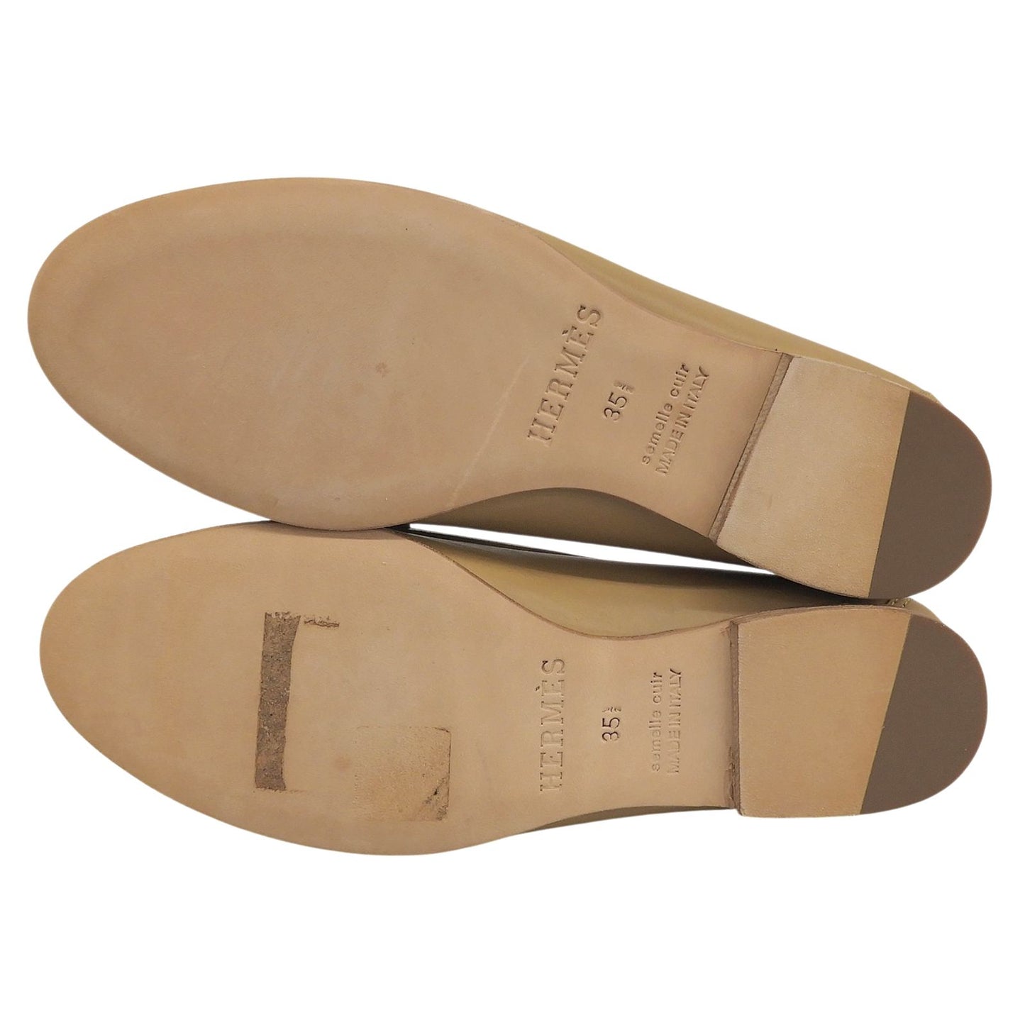 Hermes Logo Leather Loafers Moccasin Flat Shoes Beige — view 6