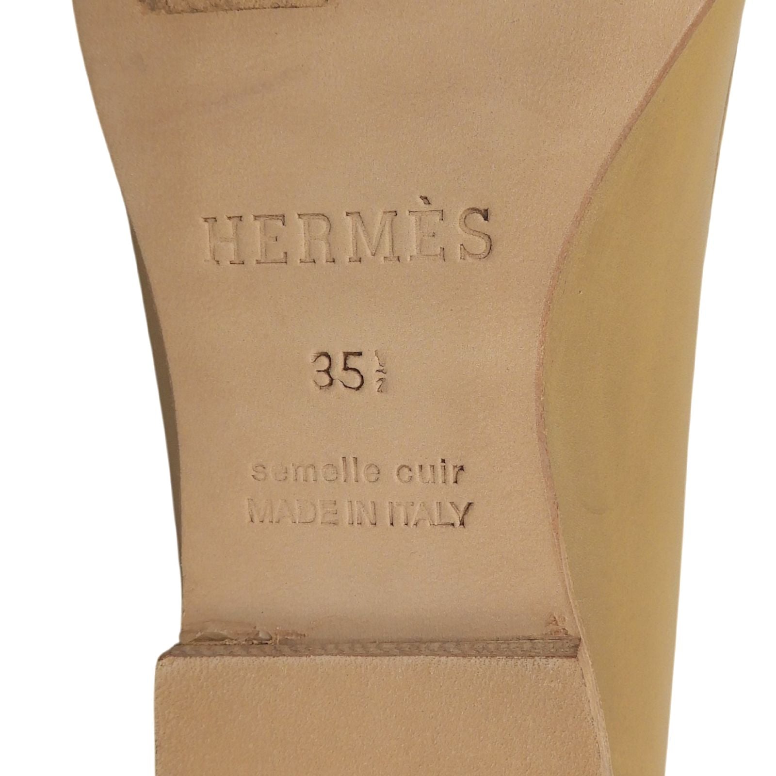 Hermes Logo Leather Loafers Moccasin Flat Shoes Beige — view 7