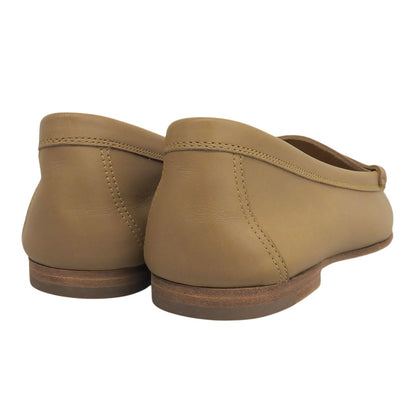 Hermes Logo Leather Loafers Moccasin Flat Shoes Beige — view 5