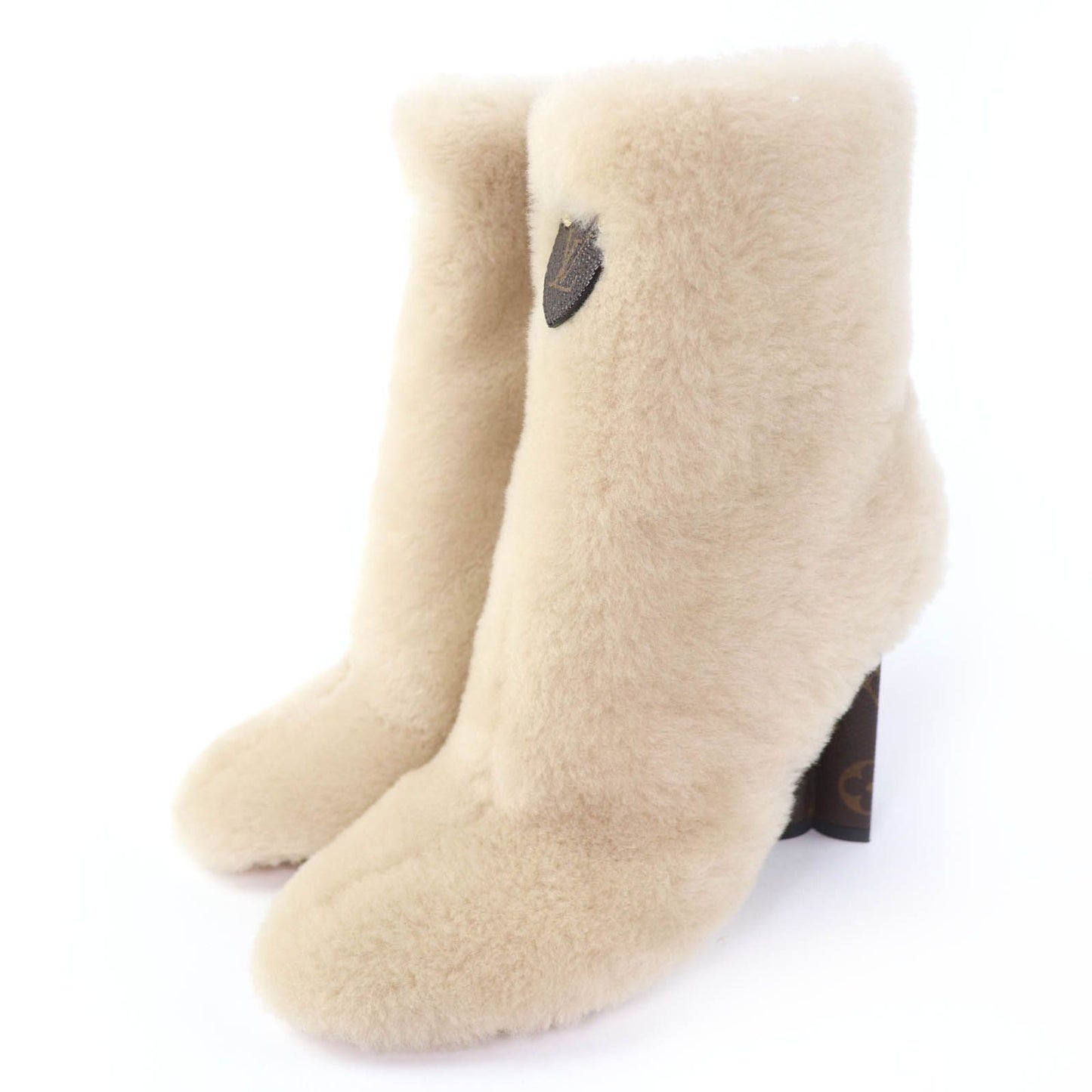 Louis Vuitton LV Bob Line Leather Heels Monogram Boots Short Beige