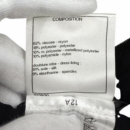 Chanel Coco Button Hem Pleated Crew Neck Long Sleeve Knit Dress Lame Silver 38 — view 7