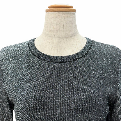 Chanel Coco Button Hem Pleated Crew Neck Long Sleeve Knit Dress Lame Silver 38 — view 4