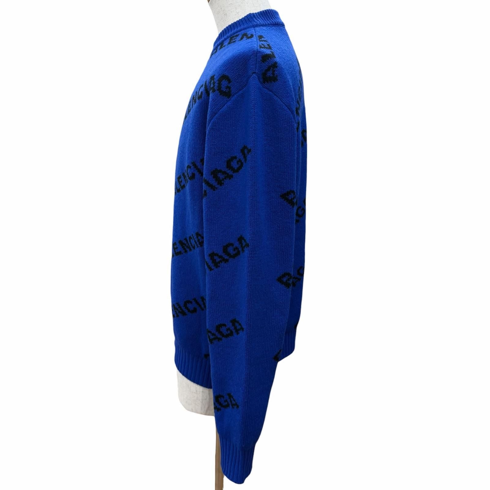 Balenciaga Wool Overall Logo Crew Neck Knit Sweater Blue — view 3