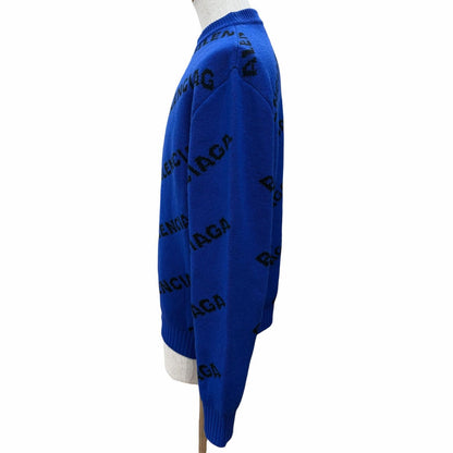 Balenciaga Wool Overall Logo Crew Neck Knit Sweater Blue — view 3
