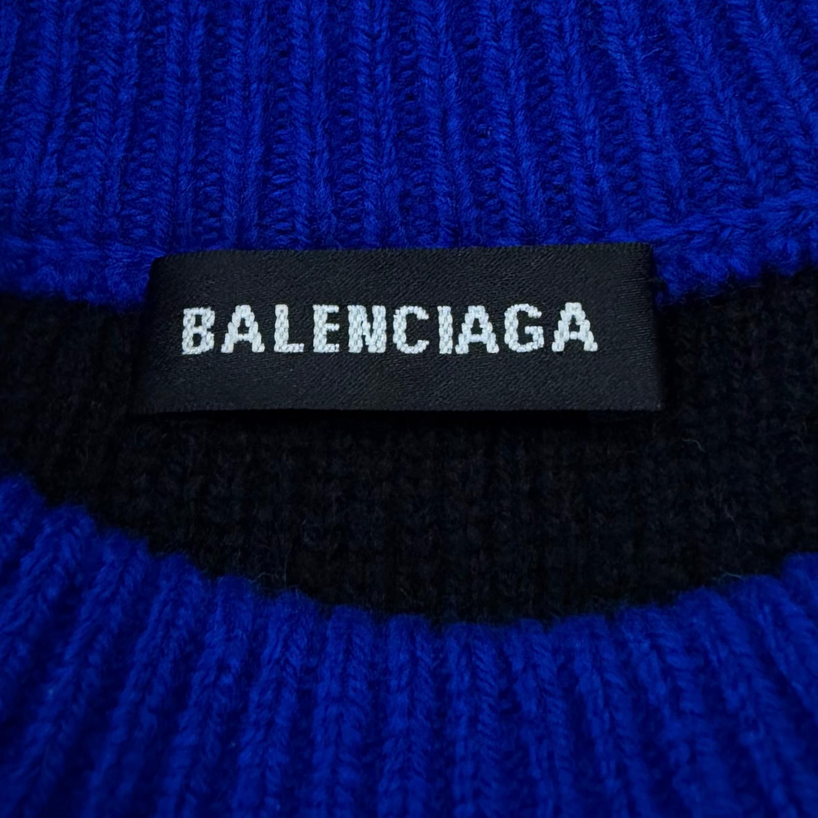 Balenciaga Wool Overall Logo Crew Neck Knit Sweater Blue — view 5
