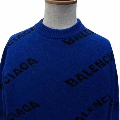 Balenciaga Wool Overall Logo Crew Neck Knit Sweater Blue — view 2
