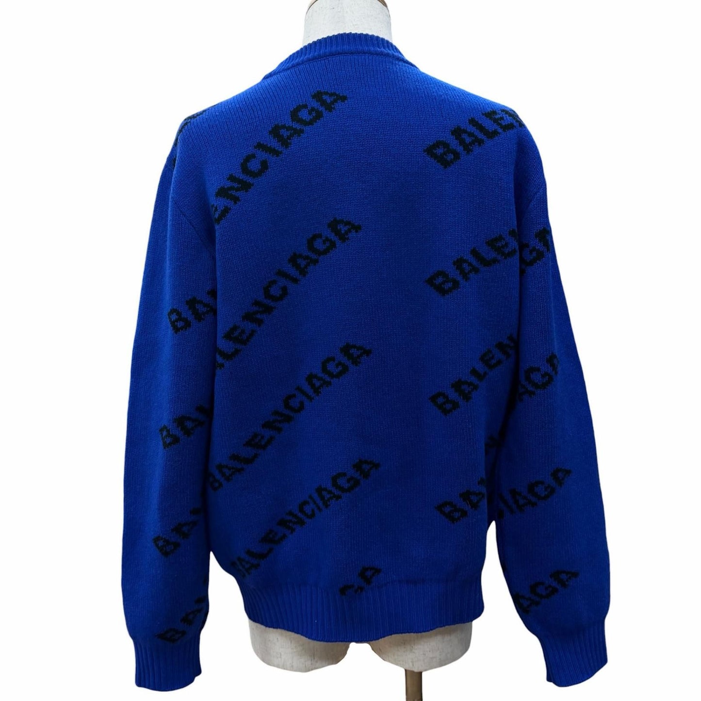Balenciaga Wool Overall Logo Crew Neck Knit Sweater Blue — view 4