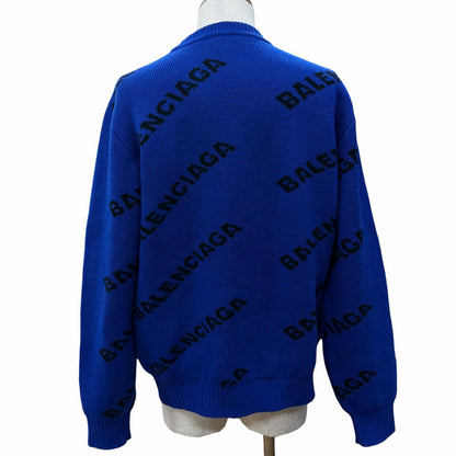Balenciaga Wool Overall Logo Crew Neck Knit Sweater Blue — view 4