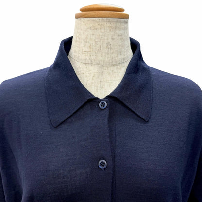 Prada 100% Virgin Wool Collared 2-Way Long Sleeve Knit Polo Shirt Top Navy 44 — view 5