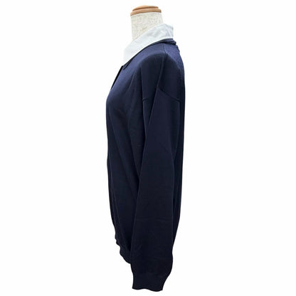 Prada 100% Virgin Wool Collared 2-Way Long Sleeve Knit Polo Shirt Top Navy 44 — view 2