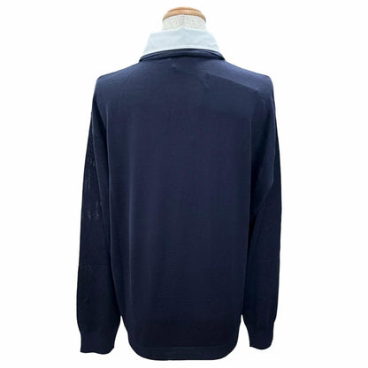 Prada 100% Virgin Wool Collared 2-Way Long Sleeve Knit Polo Shirt Top Navy 44 — view 3