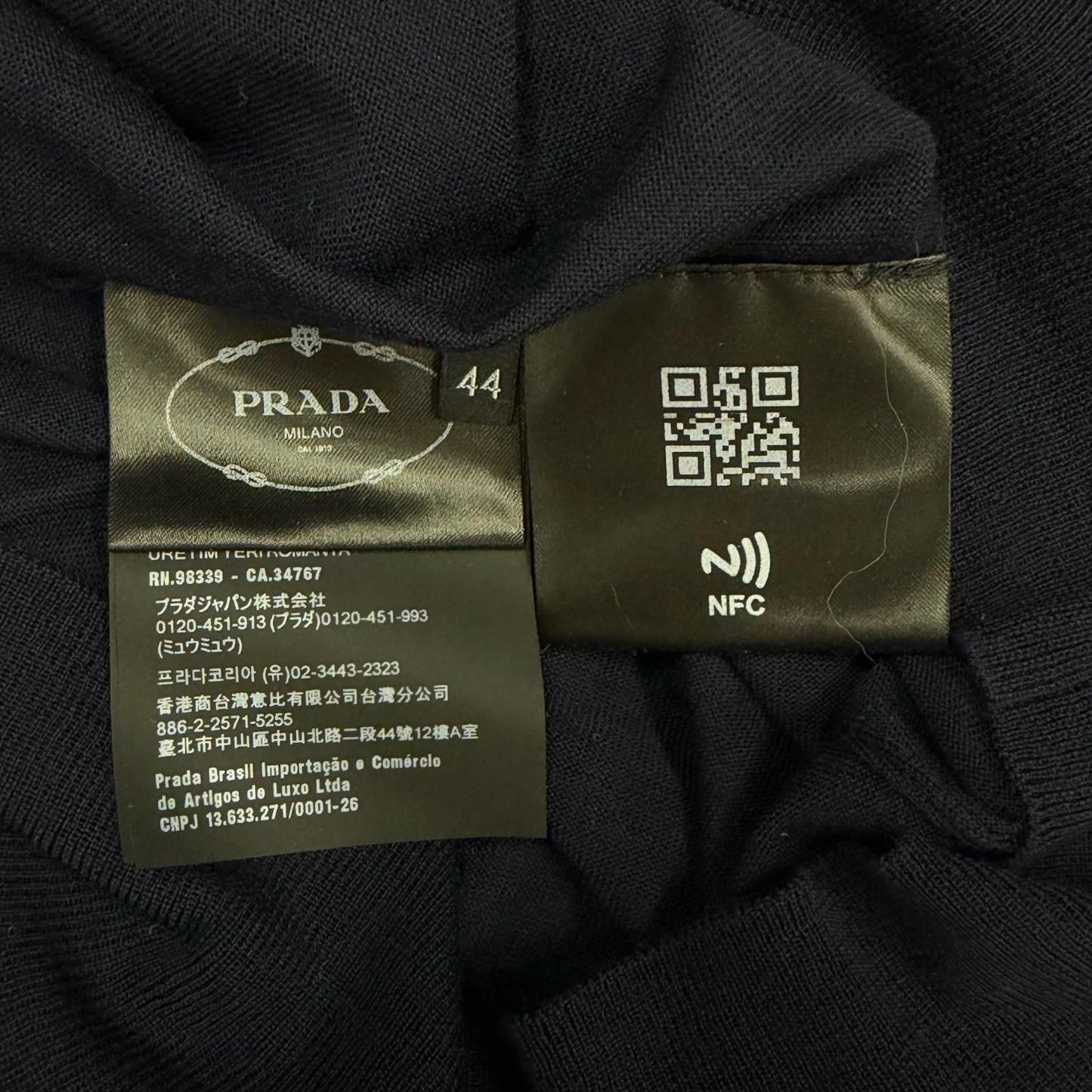 Prada 100% Virgin Wool Collared 2-Way Long Sleeve Knit Polo Shirt Top Navy 44 — view 7