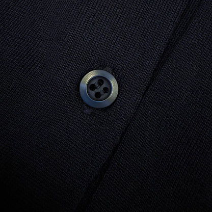 Prada 100% Virgin Wool Collared 2-Way Long Sleeve Knit Polo Shirt Top Navy 44 — view 6