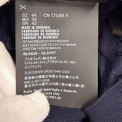 Prada 100% Virgin Wool Collared 2-Way Long Sleeve Knit Polo Shirt Top Navy 44 — view 8
