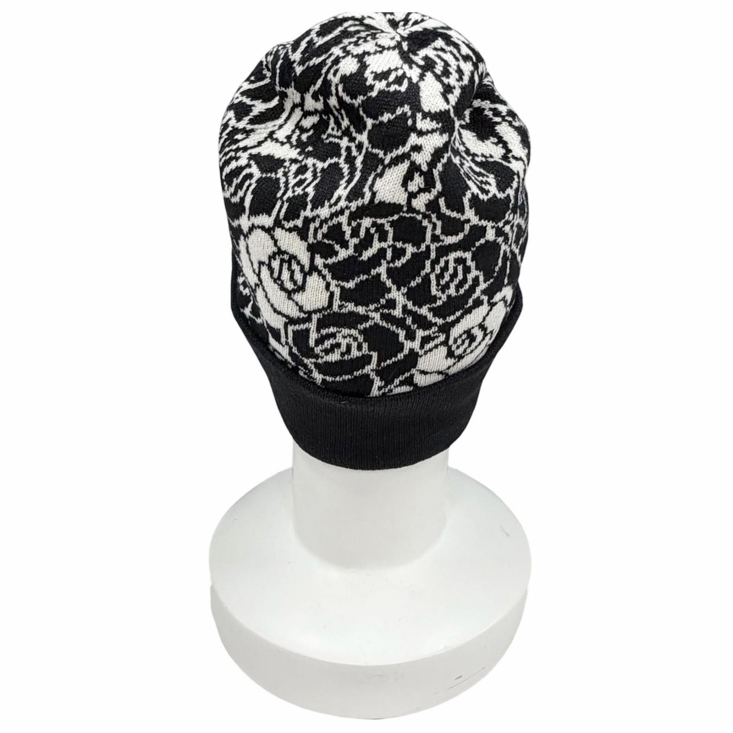 Chanel Cashmere CC Logo Camellia Knit Cap Black White Hat — view 5