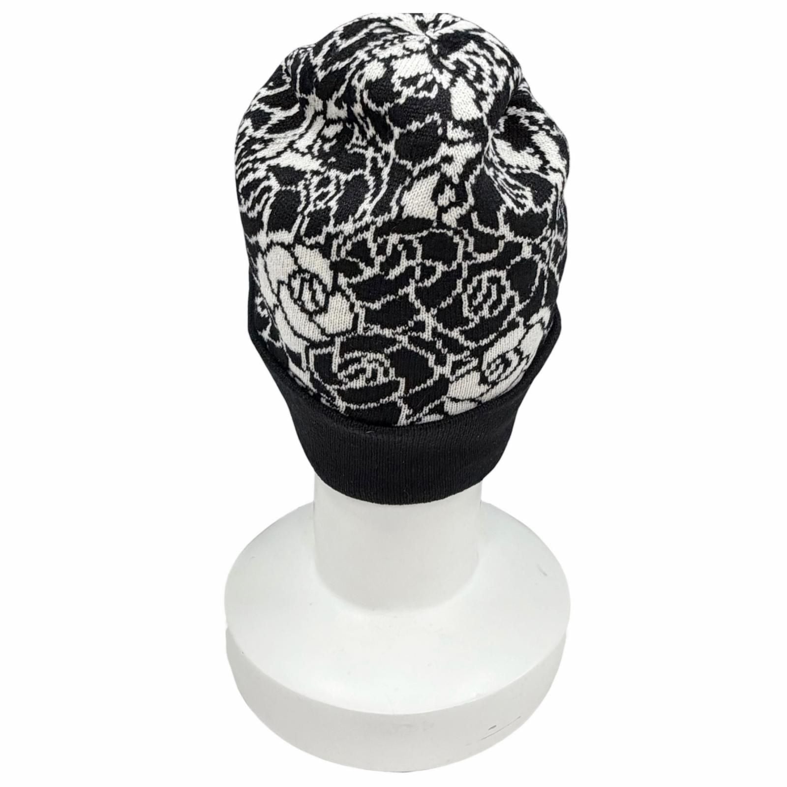 Chanel Cashmere CC Logo Camellia Knit Cap Black White Hat — view 5