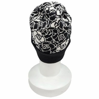 Chanel Cashmere CC Logo Camellia Knit Cap Black White Hat — view 5