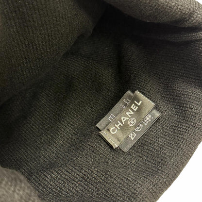 Chanel Cashmere CC Logo Camellia Knit Cap Black White Hat — view 6