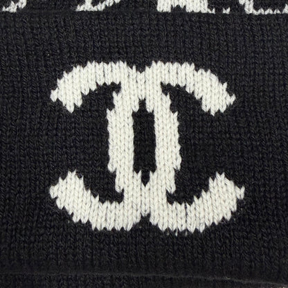 Chanel Cashmere CC Logo Camellia Knit Cap Black White Hat — view 7