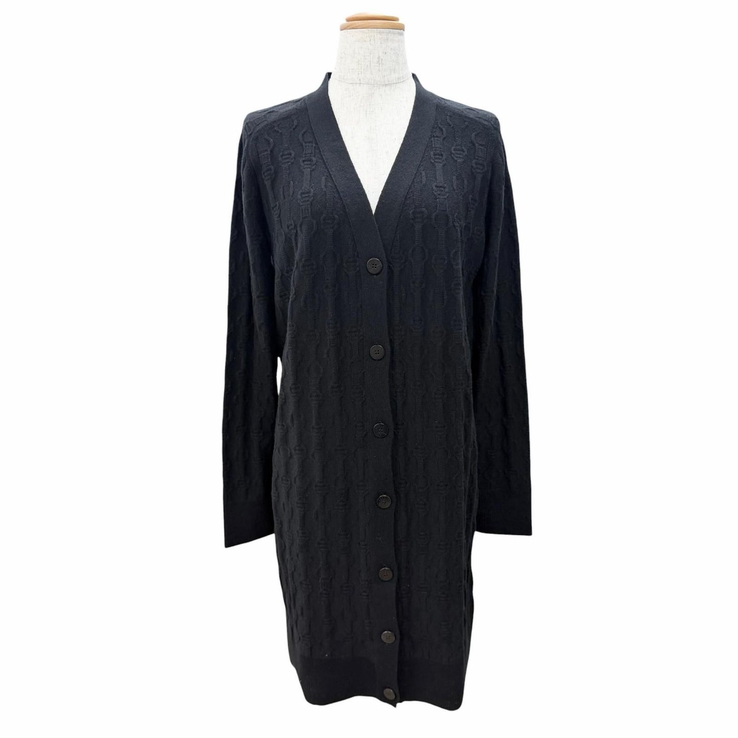 Hermes Cashmere Chaine D'ancre Pattern Knit Series Button Neck Long Sleeve Long