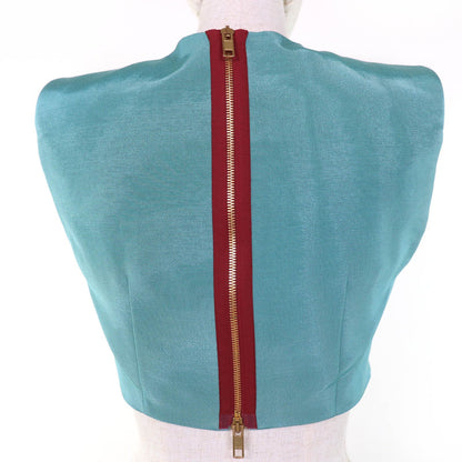 Gucci Cotton Back Zip Cropped Length Vest Blue 36 — view 3
