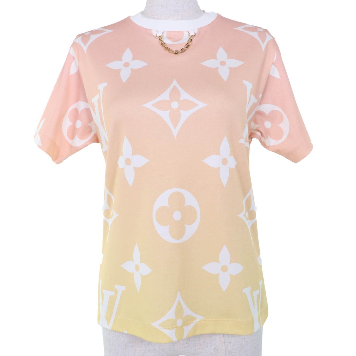 Louis Vuitton Sunrise Monogram Flounce Sleeve T-Shirt Cotton 100% Short Orange