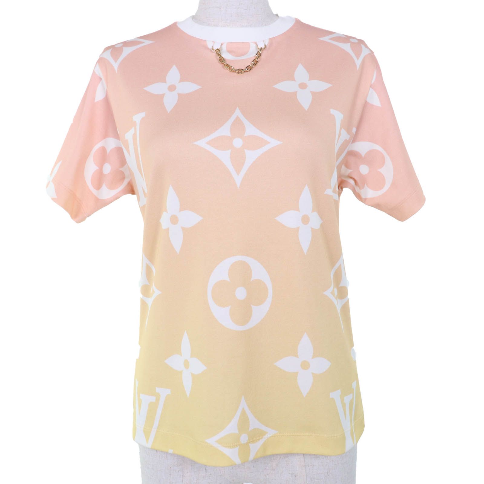 Louis Vuitton Sunrise Monogram Flounce Sleeve T-Shirt Cotton 100% Short Orange