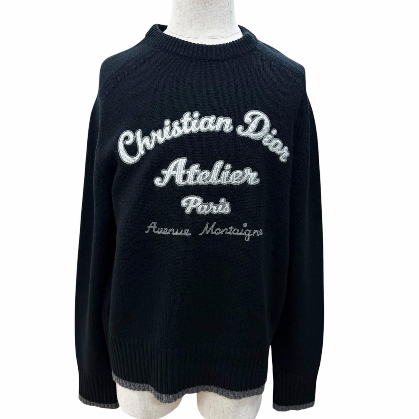 Dior Homme Wool Atelier Embroidery Long Sleeve Knit Sweater Black Gray