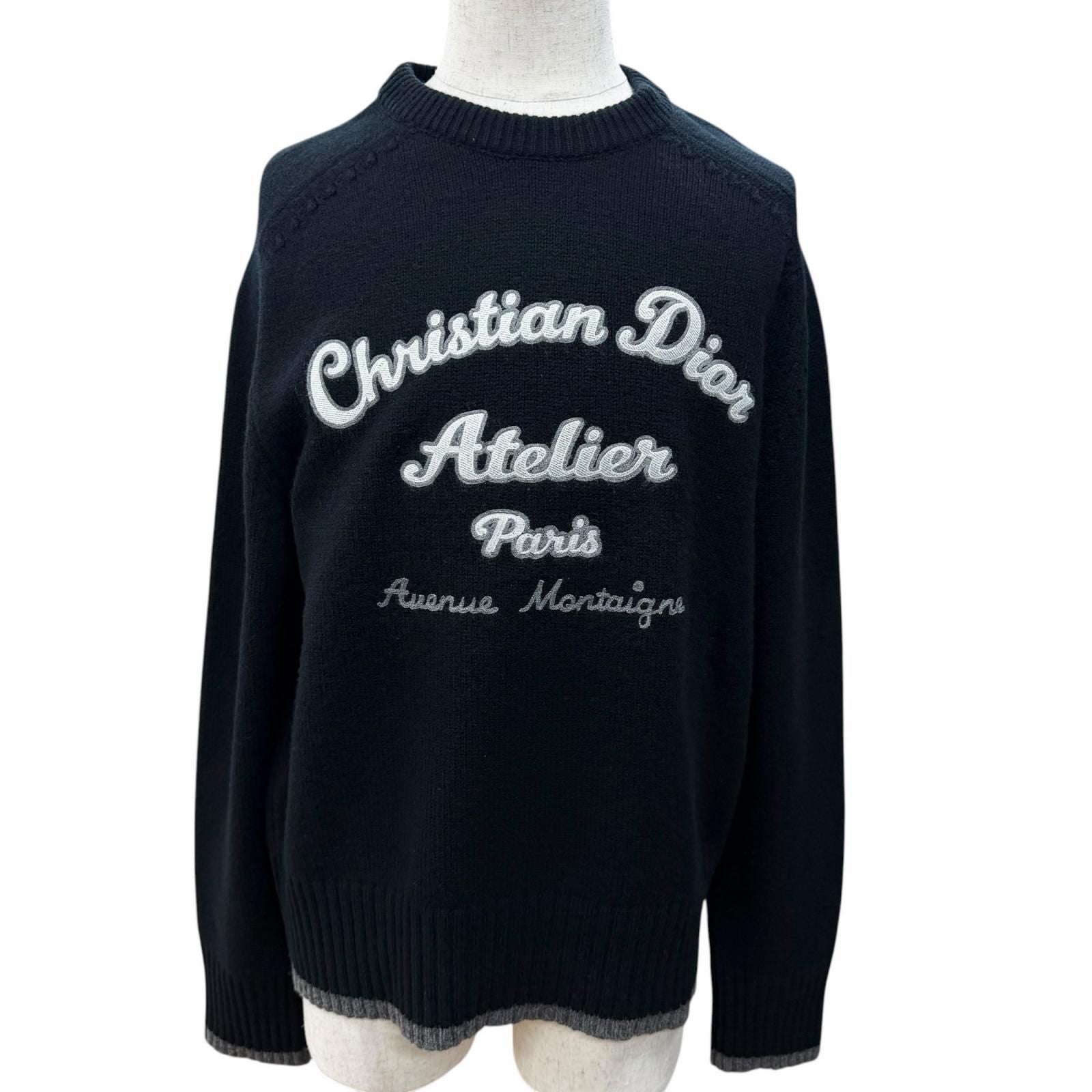 Dior Homme Wool Atelier Embroidery Long Sleeve Knit Sweater Black Gray