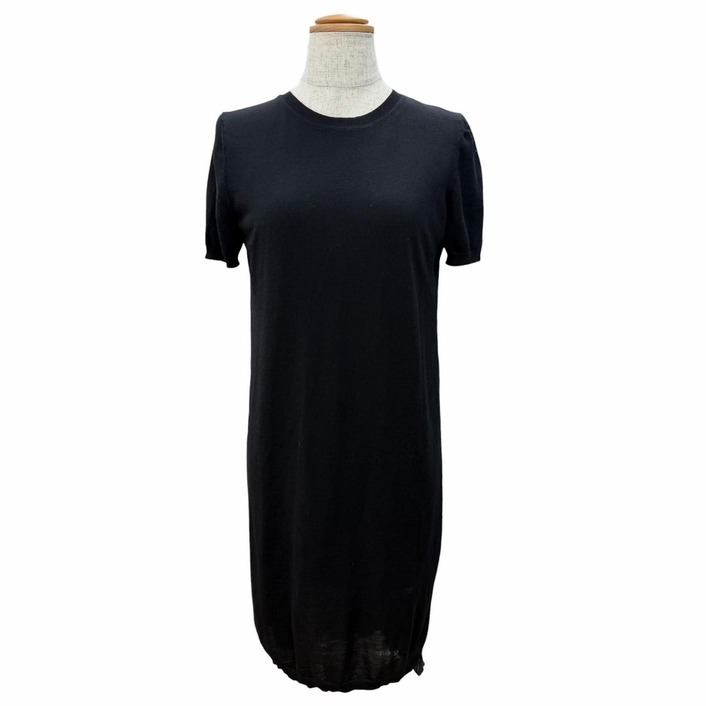 Dior Wool All Over Pattern Pleated Switch Short Sleeve Knit Dress Black 42