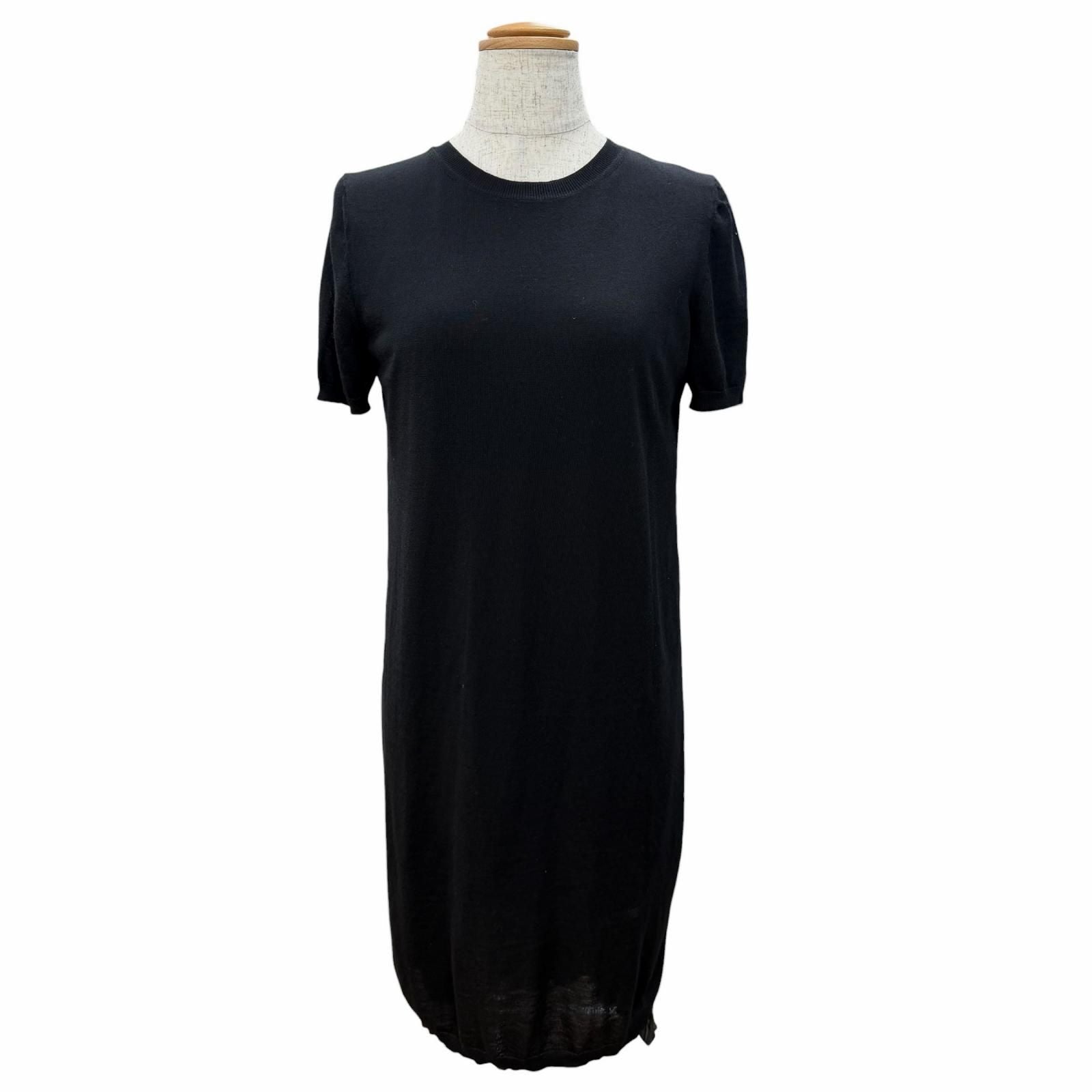 Dior Wool All Over Pattern Pleated Switch Short Sleeve Knit Dress Black 42