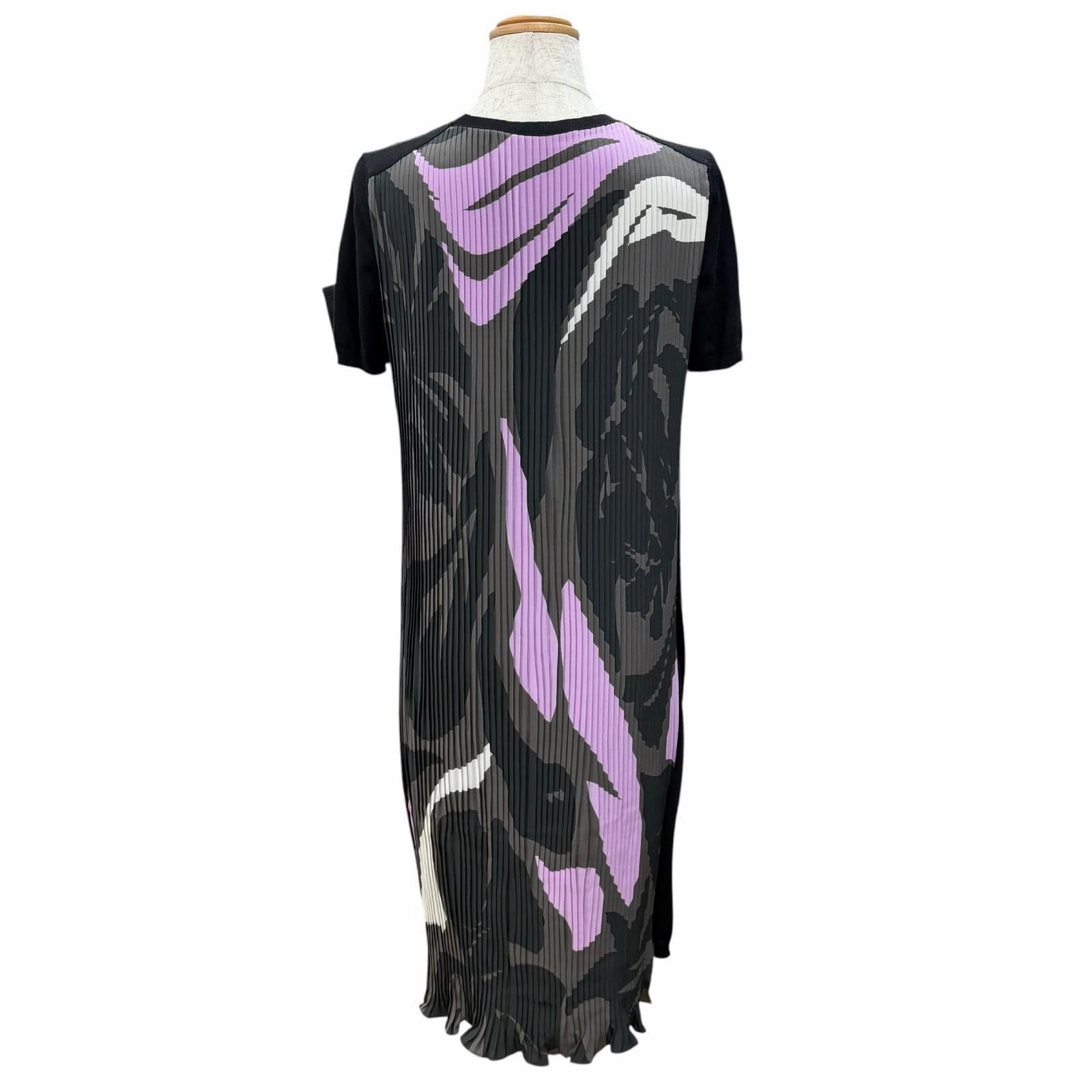 Dior Wool All Over Pattern Pleated Switch Short Sleeve Knit Dress Black 42 — view 3