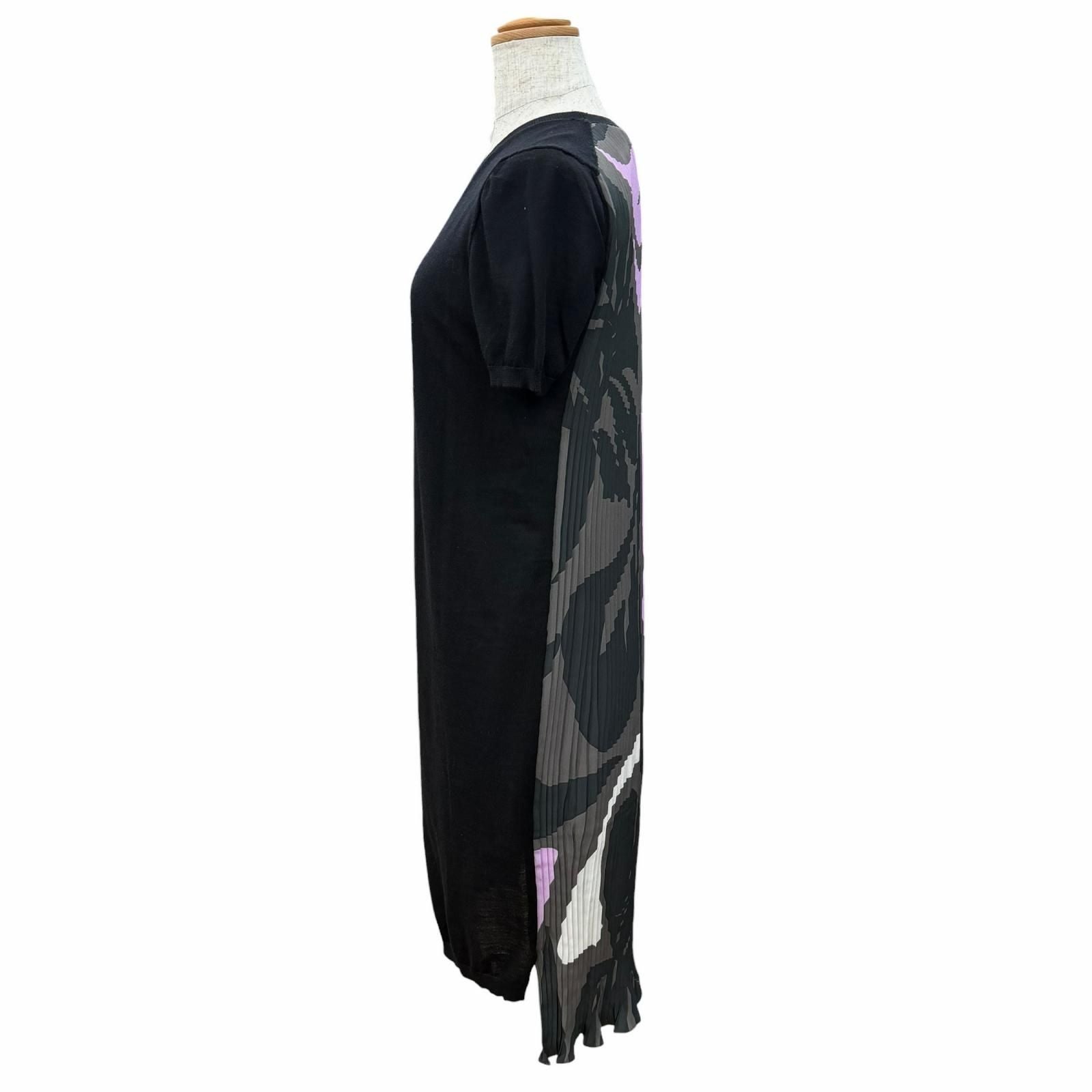 Dior Wool All Over Pattern Pleated Switch Short Sleeve Knit Dress Black 42 — view 2