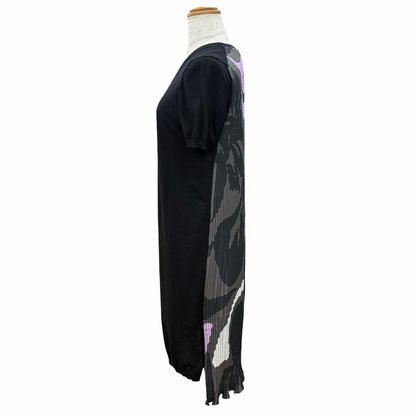 Dior Wool All Over Pattern Pleated Switch Short Sleeve Knit Dress Black 42 — view 2