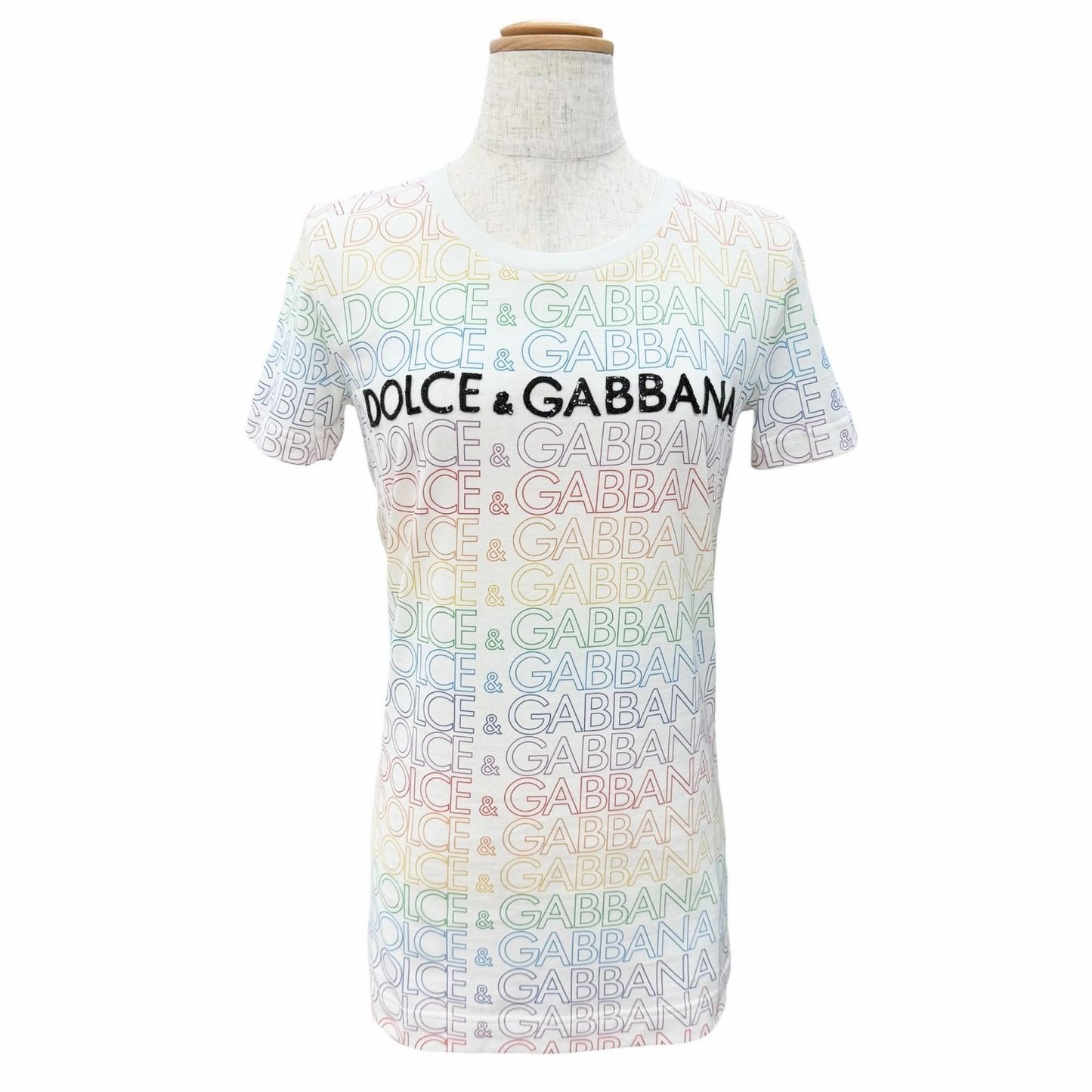 Dolce & Gabbana Cotton 100% Sequin Logo All Over Pattern Crew Neck Short Sleeve