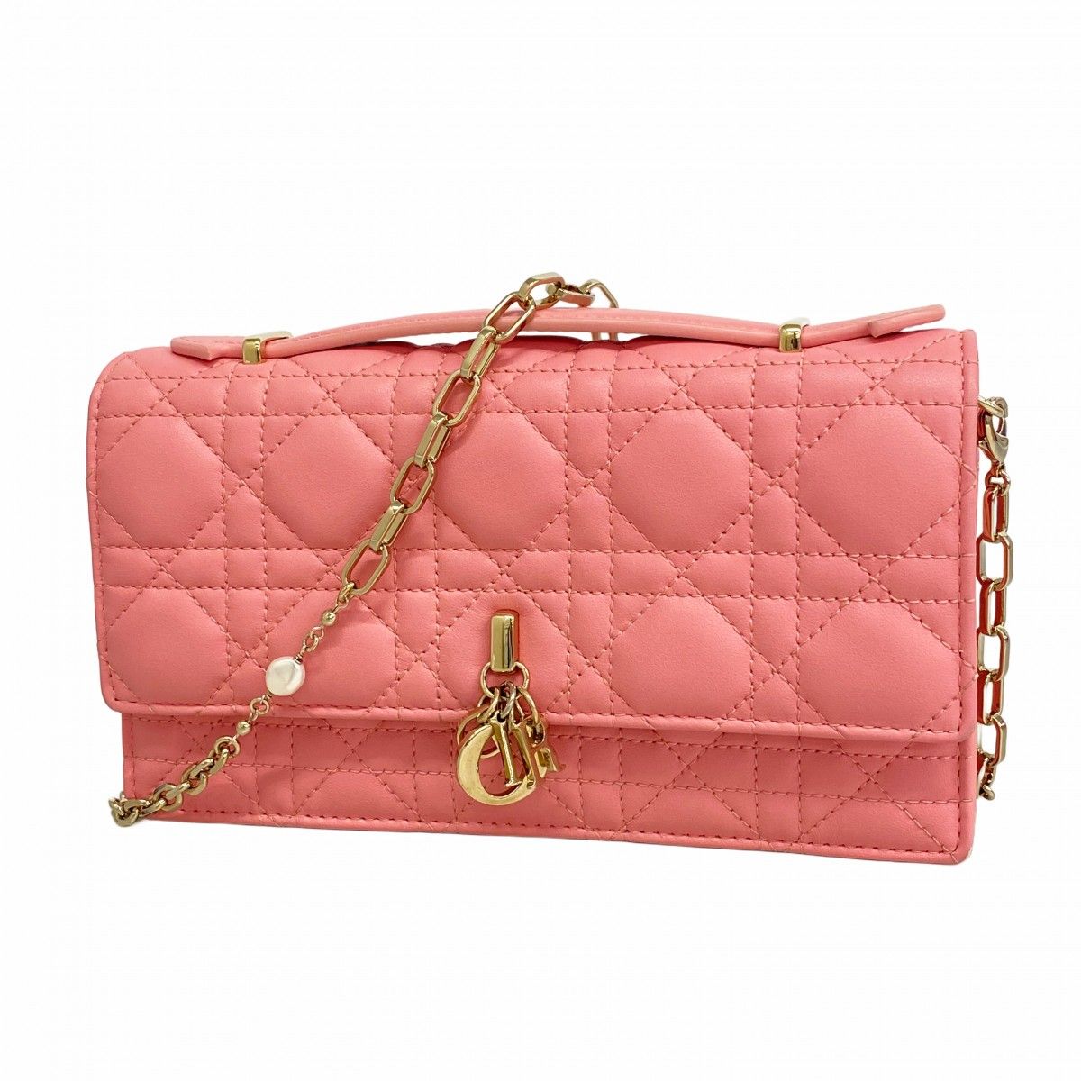 Dior Handbag Cannage MY Leather Pink Champagne Gold 2-Way Bag