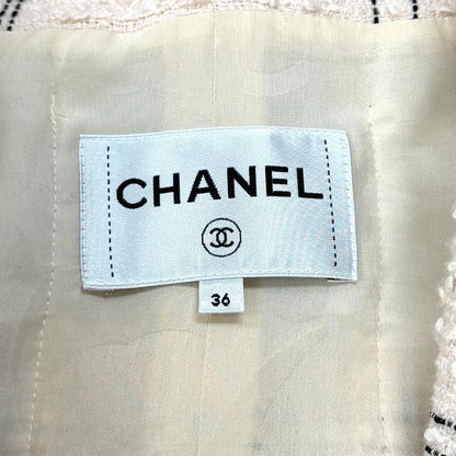 Chanel Wool Blend Plaid Tweed Jacket with Buttons Pink Black 36 — view 7